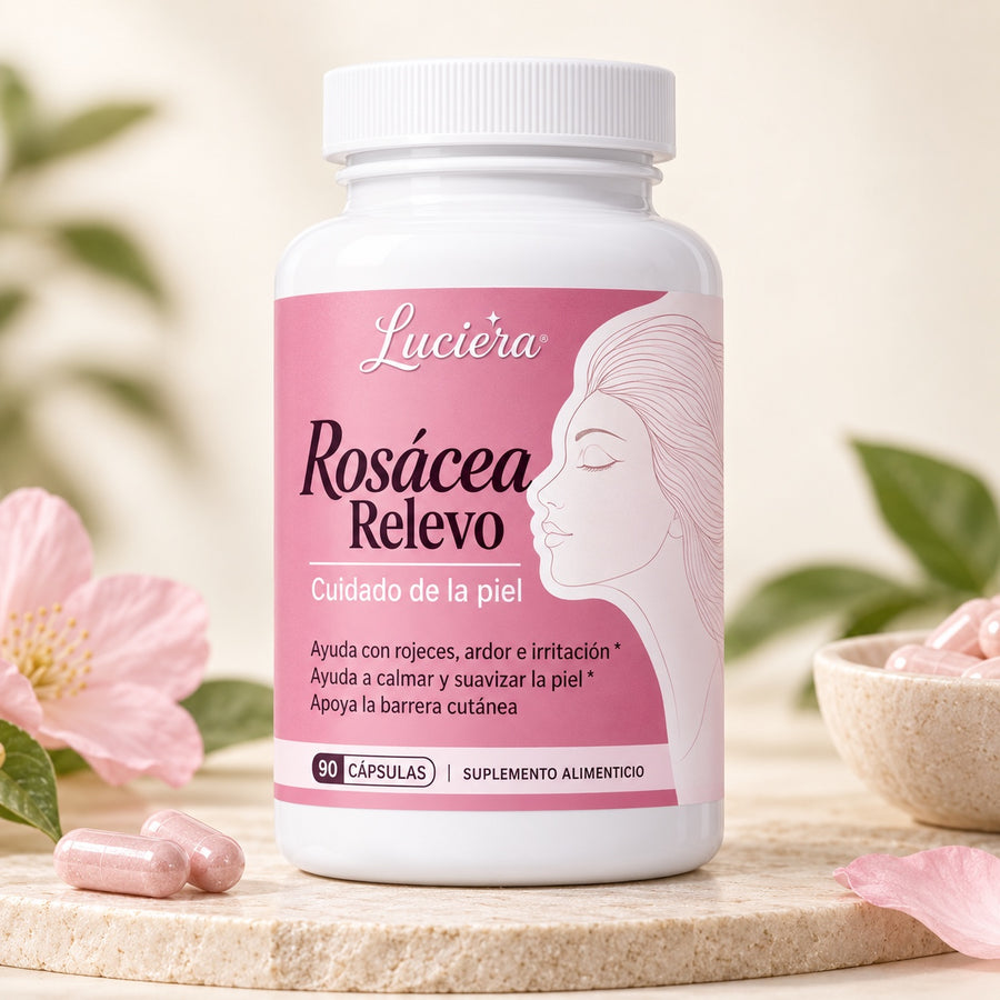 LUCIÉRA Rosácea Relevo: 90 cápsulas, suplemento alimenticio para piel con tendencia a la rosácea