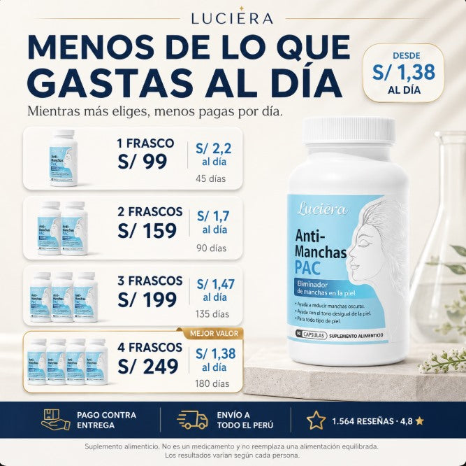 Luciéra Anti-Manchas PAC | Eliminador de Manchas en la Piel | 90 Cápsulas — imagen 2